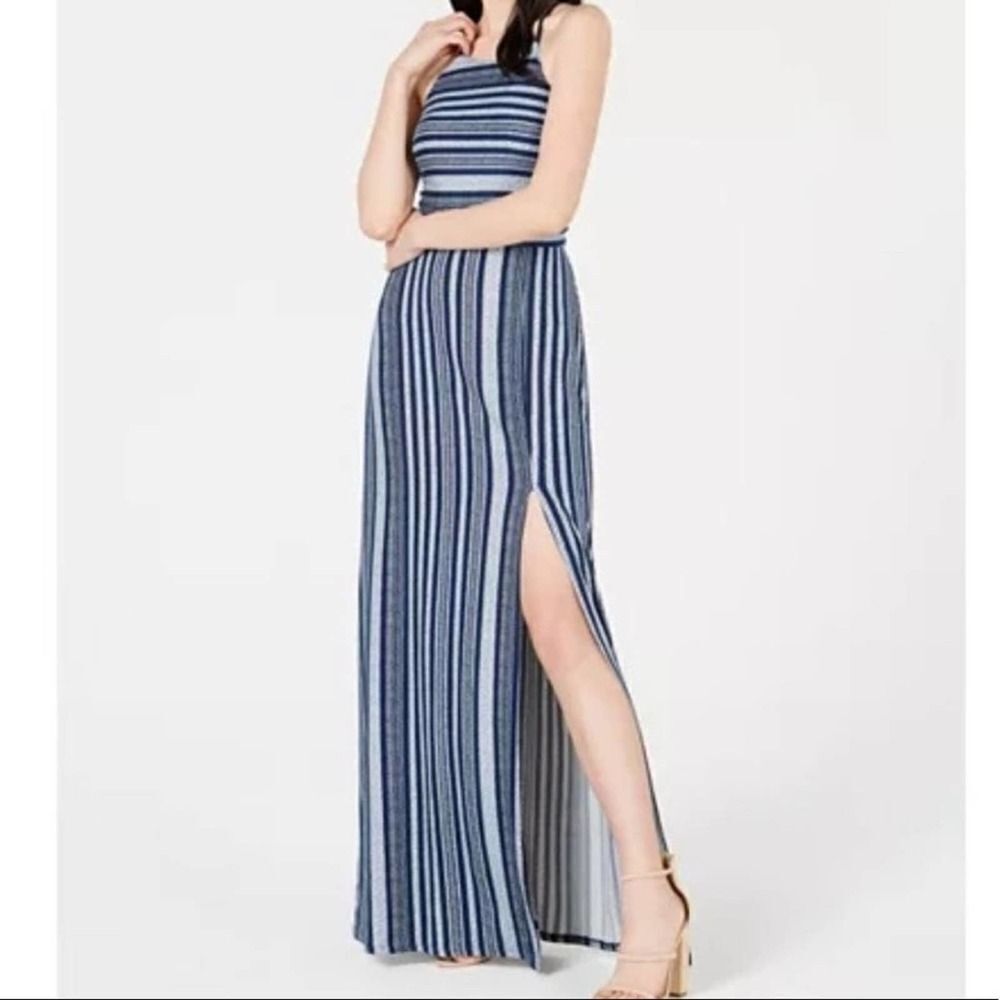 BCX Striped Sleeveless Slit Maxi Dress Blue XS‎